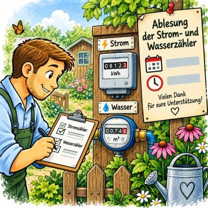 Mehr über den Artikel erfahren Wasser und Stromablesung 2026 Gärten 43 – 81